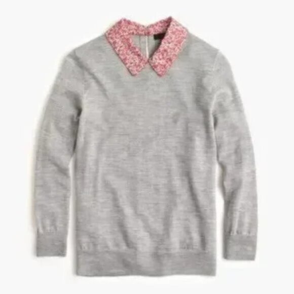 J.Crew x Liberty S Tippi Sweater Camomille Print Collar Gray Red White - Picture 1 of 15